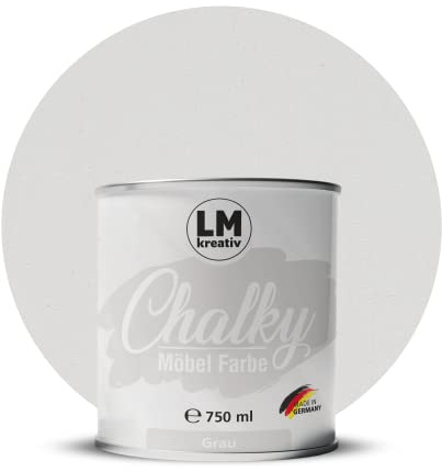 Chalky Möbelfarbe Kreidefarbe für Möbel 750 ml / 1,05 kg (Grau), matt finish In- & Outdoor Kreide-Farbe für Shabby-Chic, Vintage Look, Landhaus Stil Möbel streichen