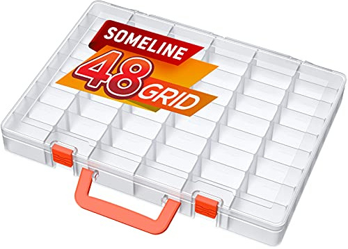 SOMELINE Sortimentskasten mit 48 Fächern | Stabile Sortierbox für Schrauben, Kleinteile, Klein- und Nähutensilien | Perfekte Aufbewahrungsbox für Nägel und Schrauben | Maße: 36,5x27x4,5cm