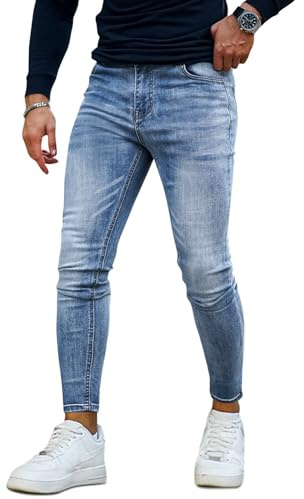 GINGTTO Mens Jeans Skinny Stretch Tapered Leg Denim Trousers | Super Stretchy,Tapered Leg,Suitable for Leisure,Work,Dates