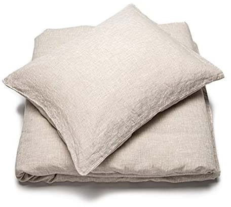 LinenMe Parure de lit Lin Lavé 100% - Housse de Couette 140x200 cm et 1 x Taies d'oreiller 50x70 cm