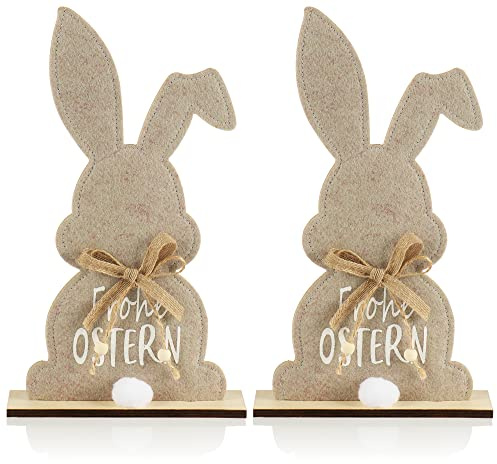 com-four® 2X Soportes Decorativos para Pascua - Lindo Conejito de Pascua de Fieltro - Decoración de Pascua para Poner (2 Piezas - Conejo con Escritura)