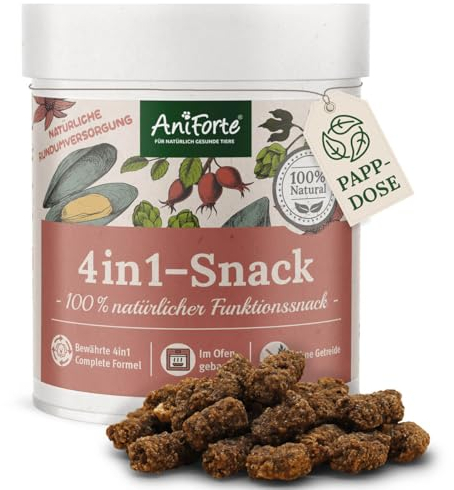 AniForte 4in1 Snack per cani 300 g – Integratore alimentare naturale per articolazioni, sistema immunitario, pelo, pelle, stomaco e intestino con polvere di cozze verdi, inulina e rosa canina, testato
