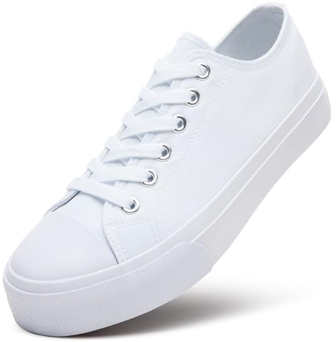 ZGR Womens White Tennis Shoes for Women,Lace up Canvas Sneakers,Casual Walking Canvas Shoes(Natural White.US9.5)