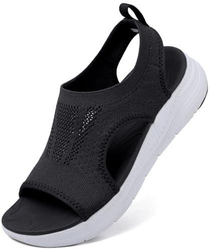 DimaiGlobal Sandali Donna Estive Comodi Ortopedici con Punta Aperta Scarpe Lavabili Sandalo Sportivo Scarpe con Zeppa 38EU Nero/Bianco