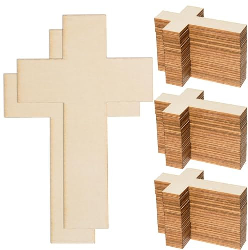 CESTAME 120 Pcs Blank Wooden Cross Unfinished Wood Cross Shaped Cutouts Blank Wooden Cross Pieces Tags Natural Wood Cutouts for DIY Crafts Church Sunday School Home Decor Present Tags(11x7x0.2cm)