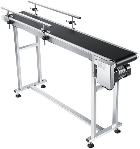 VEVOR Transportador de Correa Motorizado 1498,6x198,1 mm Transportador Acero Inoxidable Cinta Transportadora de PVC Antiestática Barandilla Doble para Aplicación de Codificación por Inyección de Tinta