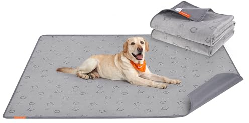 Feandrea hundmattor tvättbara, set om 2, återanvändbara hundmattor, 183 x 183 cm, XXL, vattentäta, läckagesäkra, halkfria, absorberande för hundar, katter, kaniner, duvgrå PTD005G01