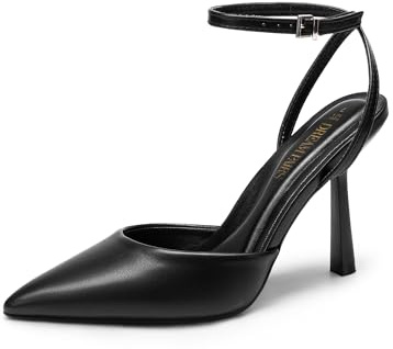 DREAM PAIRS High Heels for Women Closed Pointed Toe Dress Shoes for Women Ankle Strap Stiletto Heel Party Wedding Sexy Pump Shoes,Size 8,Black-Pu,SDPU2496W