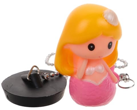 Gadpiparty Mermaid Rubber Bath Tub Stopper Chain Pink Bathtub Drain Plug Tub Plug for Bathroom and Kitchen Sink Drain Stopper