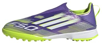adidas Unisex Kids F50 League Laceless Turf Football Boots Kids, Purple Rush/Cloud White/Lucid Lemon, 1 UK