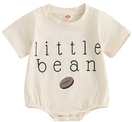 XIXIMAON Newborn Clothes Summer Little Bean Romper Infant Baby Girls Boys Short Sleeve Crew Neck Embroidery Letter Jumpsuit Toddler Shirts (White, 0-3 Months)