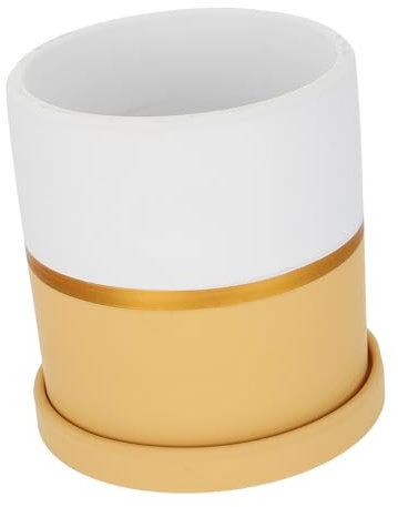 Happyyami 1stück Keramischer Blumentopf Mit Goldrand Handgefertigter Sukkulenten Pflanzer Für Desktop-Dekoration Keramik-blumengefäß Mit Untersetzer