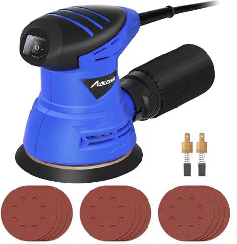 AVID POWER 5 Inch Orbital Sander, 12000 RPM Electric Sander Tool, Random Orbit Sander for Woodworking, 12 Pcs Sandpapers and Dust Collection Bag,Blue