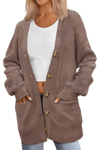 Zeagoo Gilet Femme Manches Longues à Boutons Cardigan Maille Épaisse | Style Décontracté Oversize, Automne Hiver Printemps