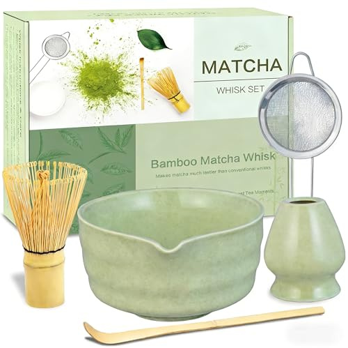 Matcha Whisk Set, Ceramic Matcha Bowl with Spout, Bamboo Whisk, Chasen Holder, Sifter, Traditional Scoop, Complete Tea Making Kit for Matcha Lovers, Beginner Starter Gifts for Women Men