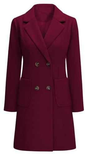 Yuson Girl Cappotto Donna Lungo Elegante Cappotti Lana Autunno e Invernale Cappottino in Lana Caldo Giacca Cardigan Doppiopetto Trench Coat Media Lunghezza Jacket Parka con Tasche(Bordeaux, M)