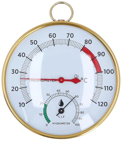 Yosoo Health Gear 2‑in‑1 Sauna Thermometer and Hygrometer, Wall Mounted, 10‑120°C, Aluminium Dial, for Sauna Spa Room Greenhouse, Clear Readable Scale, Sturdy Build
