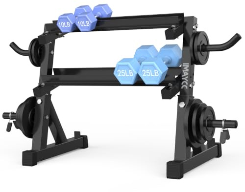 IMAYCC Justerbar hantelhylla 98 x 41 x 91 cm, hantelställ med 2 lagernivåer, platsbesparande fitnessarrangör, robust och stabil, av stål, perfekt för hemmagymmet