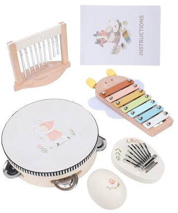 Huairdum Montessori Musikinstrumentset, trä Xylofon Tamburin Maraca, Pedagogiska Slagverk Leksaker med Naturlig Bok trä Vattenbaserad Färg, Säker för Småbarn 3 4 5 år