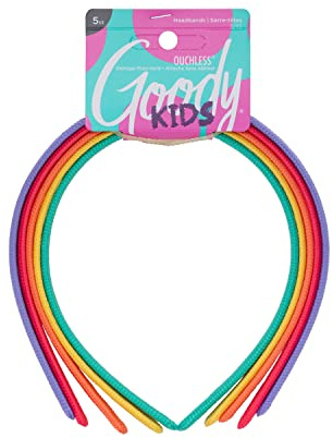Goody Kids Ouchless Classic Headband , Assorted Colors - For All Hair Types - Beautiful Design for Instant Style - Pain-Free Hair Accessories for Boys, and Girls, 5 Count (Pack of 1)