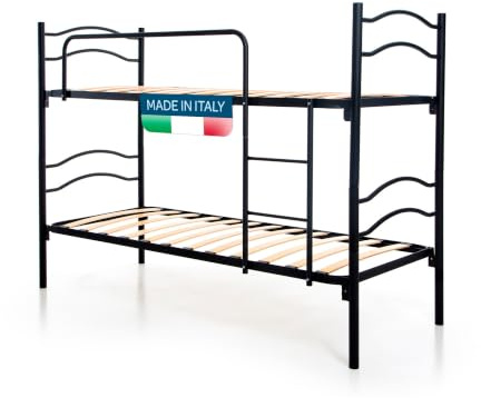 DOLCI SOGNI Letto a Castello per Adulti, Scomponibile in 2 Letti Singoli, Adatto anche ai Bambini, Struttura Acciaio Nero, Letto per Ospiti, Ostelli, Dormitori e Camerette, 205x80x150cm