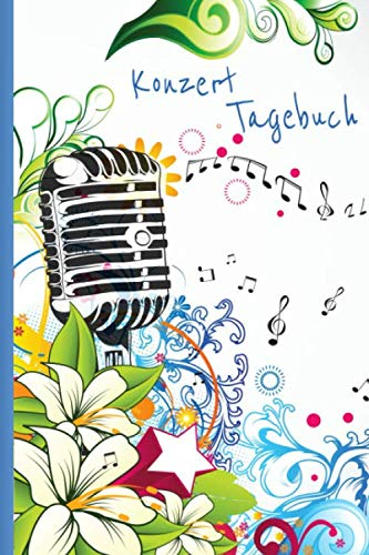 Konzert Tagebuch: Journal mit Vordruck für 40 Konzerte I Motiv: Mikrofon Blumen