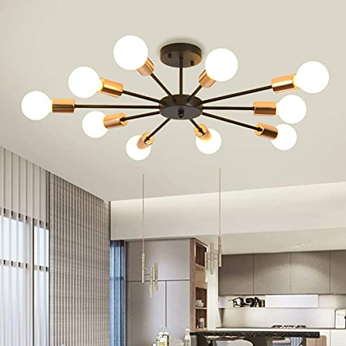 JIINOO Semi Flush Mount Ceiling Light,10-Light E27 Base Modern Black Chandelier,Industrial Vintage Pendant Ceiling Lamp Fixture for Kitchen Farmhouse Living Room Dining Room Bedroom