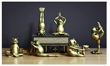 eLymwoo Yoga Frosch 6 Stück Ornamente Heimdekoration Ornamente Desktop Dekoration Tierfiguren Harz Stabile Handwerk (Bronze)