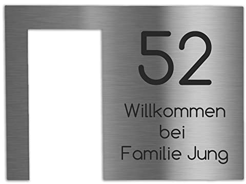 Jung Edelstahl Design Modernes V2A Edelstahl Türschild optimiert für Ring Akku-türklingel Klingelschild 20x14,5 cm Haustürschild mit Hausnummer und Namen individuell personalisierbar