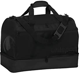 Uhlsport ESSENTIAL 75 Liter SPIELERTASCHE Sporttasche Reisetasche für Damen und Herren - mit Bodenfach - Tasche für Sport, Reisen, Fitness, Gym, Handball, Fußball - Schwarz