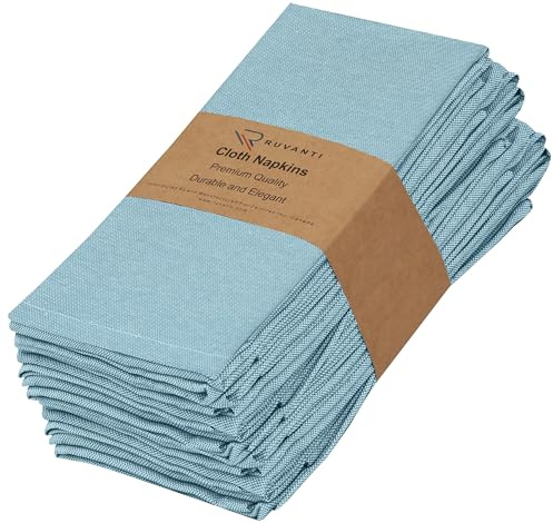 Ruvanti Cloth Napkins Set of 12, 18x18 Inch Napkin Cloth Washable, Soft & Durable, Poly Cotton Dinner Napkins for Parties, Thanksgiving & Weddings - Baby Blue