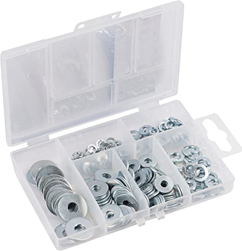 Connex DP8500113 Assortiment de 210 rondelles et anneaux à ressort DIN 127B et DIN 9021 galvanisés pré-triés dans une boîte en plastique pratique/rondelles et disques à ressort/boîte d'assortiment