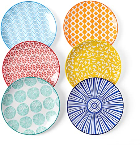 Selamica Keramik Dessertteller, Teller Set 6 Personen, 15,2 cm Kuchenteller, Kleine Speiseteller für Kuchen, Snacks, Beilagen, Mikrowellen- & Spülmaschinenfest, Bunte