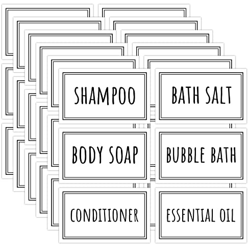 Segbeauty Etiquetas para Dispensador de Jabón, Pegatina en Botella de Champú, 36 Piezas Preimpresas Etiquetas para Gel de Ducha, Aceite Esencial, Sal de Baño (5cm x 3cm)