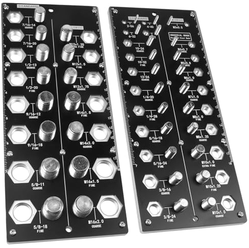 Comprobador de rosca, comprobador de tamaño de rosca de 38 tuercas y pernos, calibre identificador de tornillo con estándar y métrico, negro