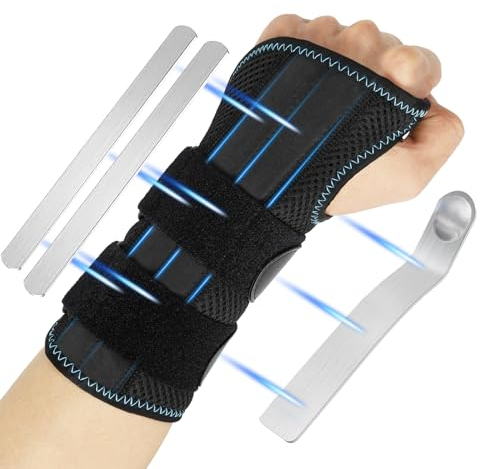 SUPRBIRD Tutore Polso con 3 Piastre in Alluminio, Polsiera per Tendinite Polso, Polsiera Ortopedica, Traspirante e Regolabile, Polsiera Tendinite per Tunnel Carpale, Distorsioni (Sinistra, S/M)