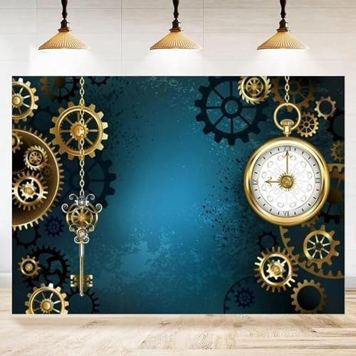 Växelklockor nycklar kedjor klocka fotografi bakgrund mekanisk antik industriell bakgrund festdekor banderoll 350 x 240 cm