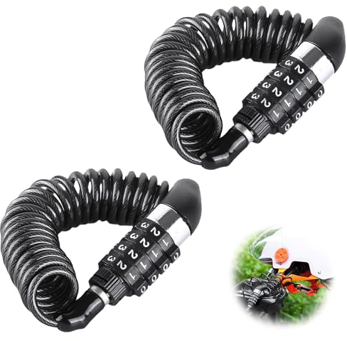 lafo 2 Stück Helmschloss Kabelschloss Schloss mit Zahlencode, Kabelschloss mit 4 Steillig Zahlencode, für Motorräder Roller Autotüren Garagen (Schwarz)