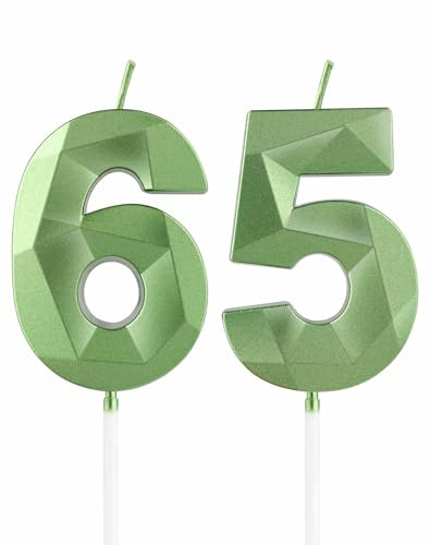 Candele verdi per 65° compleanno, 3D verde numero 65 candele per torta, donne e uomini, decorazioni per torte verdi, decorazione per torta verde, per feste di compleanno, matrimoni, anniversari