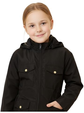 A2Z 4 Kids Girls Raincoat Jackets Long Sleeves Wind Shower Resistant Lightweight - Raincoat Jacket 447 Black 9-10