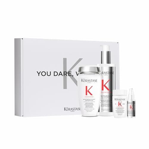 Kérastase, Première, Kit per Capelli Danneggiati, Shampoo e Pre-Shampoo Formato Classico + Formato da Viaggio, Azione Riparatrice, Capelli Più Forti, Décalcifiant Réparateur, 250 + 250 + 80 + 45ml