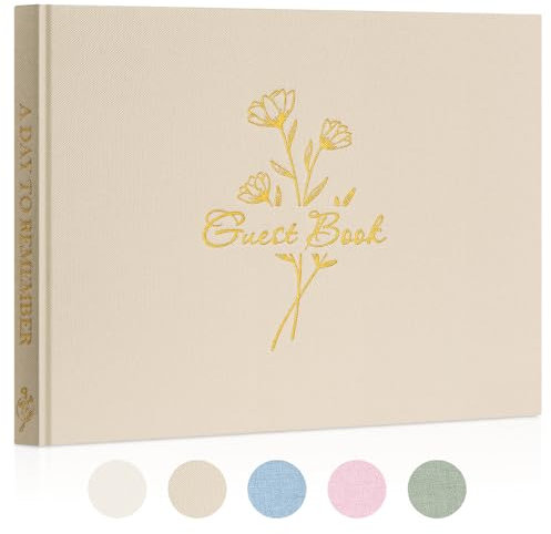 Lanpn Wedding Guest Book with 108 Blank Pages - Elegant Linen Hardcover Guestbook Wedding Reception for Sign in and Photos - Polaroid Guest Book for Wedding Bridal Shower Baby Shower Party (Beige)