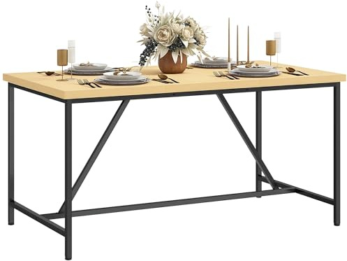 HOMCOM Table à Manger pour 6 Personne Table Cuisine rectangulaire Style Moderne - Plateau Aspect Bois et Pieds en Acier Noir avec Patins réglables, 150 x 80 cm, Naturel