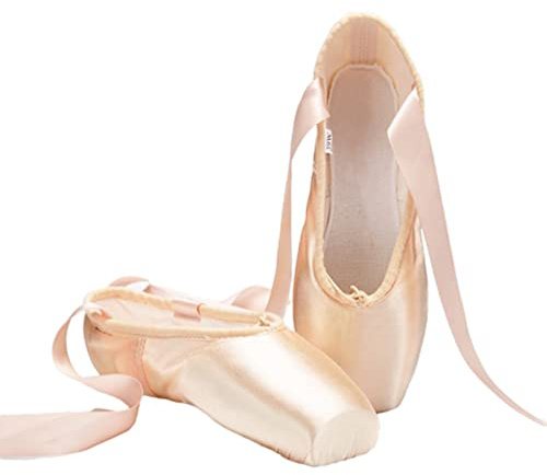 Scarpe Danza Punta Raso Classica Scarpette da Balletto Pointe con Nastro per Ragazza e Donna(Rosa.EU 44)