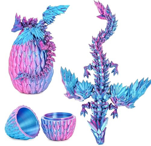 3D Printed Dragon in Egg - Fully Articulated Crystal Figurine for Christmas Easter Birthdays, Executive Desk Decor (Purple)