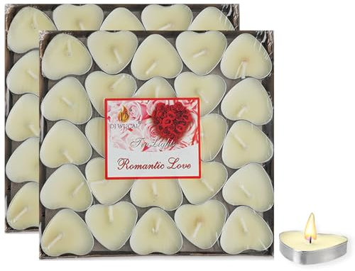 MOAMUN 100 Lumini Candele Candela Cuore, Tealight Candeles Mini Tealights Bulkeless Candeline Decorative Ceri Votivi per San Valentino Matrimonio Anniversario Decorazione di Natale (Bianco)