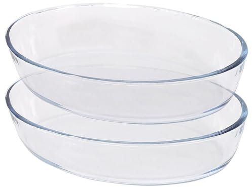 Argon Tableware Oval Glass Oven Dishes - 35cm x 24cm - 2x Large Deep Baking Casserole Lasagne Roasting Roaster Cooking Tray Bowl | Microwave Safe, Freezer Safe