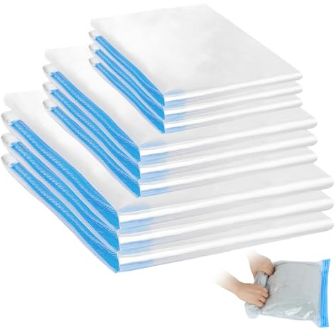 Cozary 9 Piezas Bolsas Vacio Ropa Viaje, Juego de Bolsas para al Vacío en 3 Tamaños (35x50/40x60/50x70 3 Piezas Cada Una), Bolsa Compresion Viaje Reutilizable Ahorro Espacio, Para Ropa y Colchas