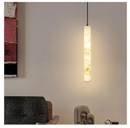 Lámparas Colgantes de mármol Natural, lámpara Colgante LED de alabastro, luminaria de suspensión para Comedor (luz cálida, 40 cm)