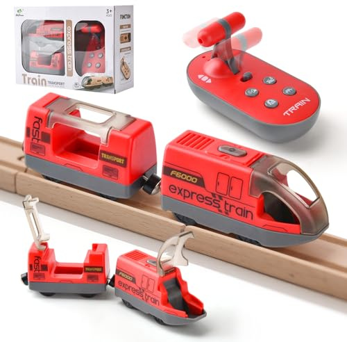 LTFIOON Treno Elettrico per Bambini, Locomotiva ad Azione, Treno Alimentato a Batteria, Auto Giocattolo Compatibile con Thomas, Brio, Giocattolo per Bambini 3+ Anni (Rosso)